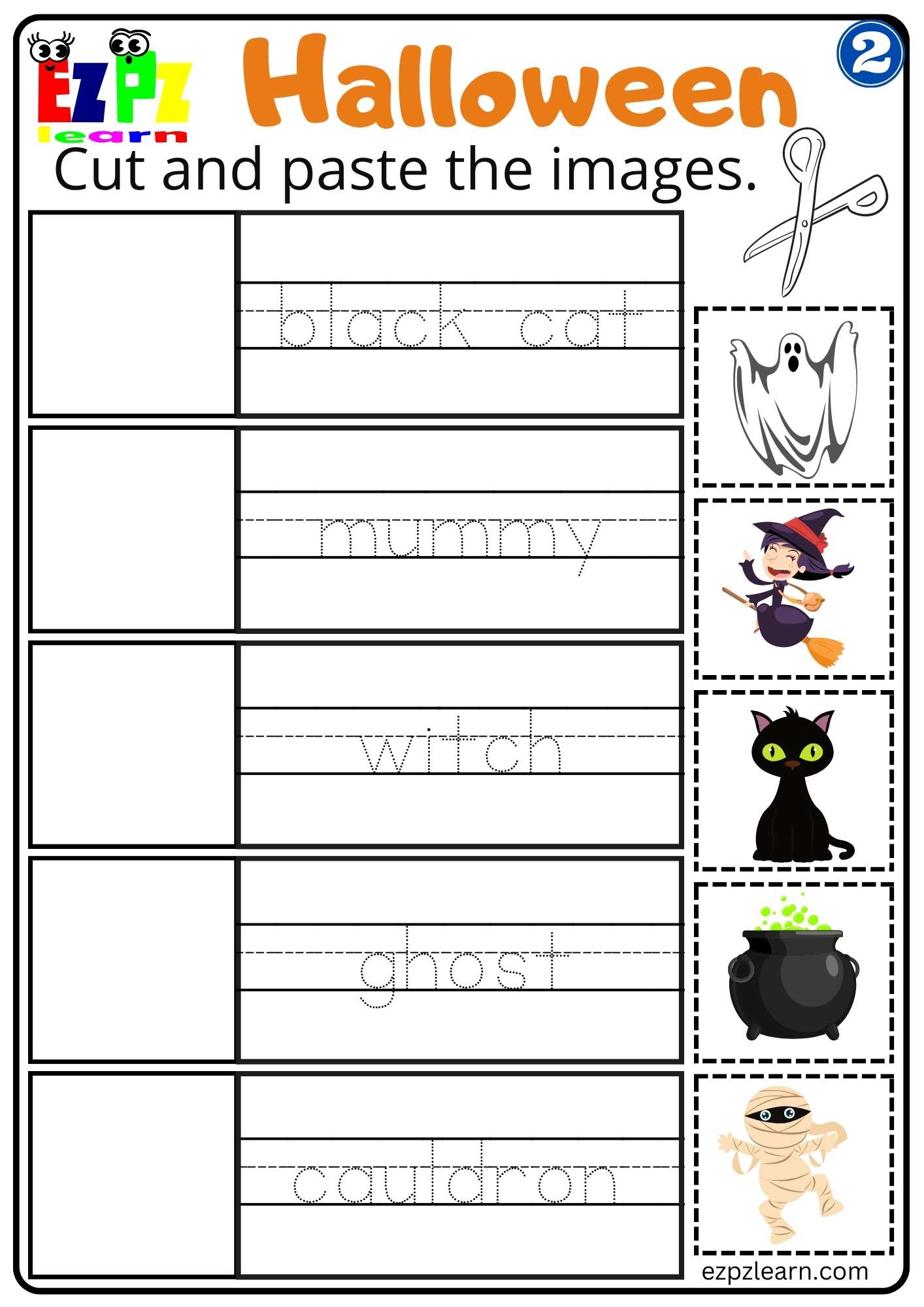 Group 2 Halloween Vocabulary Cut and Paste Worksheet for Kids  PDF Download